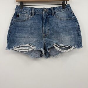 Kancan Jean Shorts Women 26 Juniors 5 Blue Denim Cut Offs Distressed High Rise